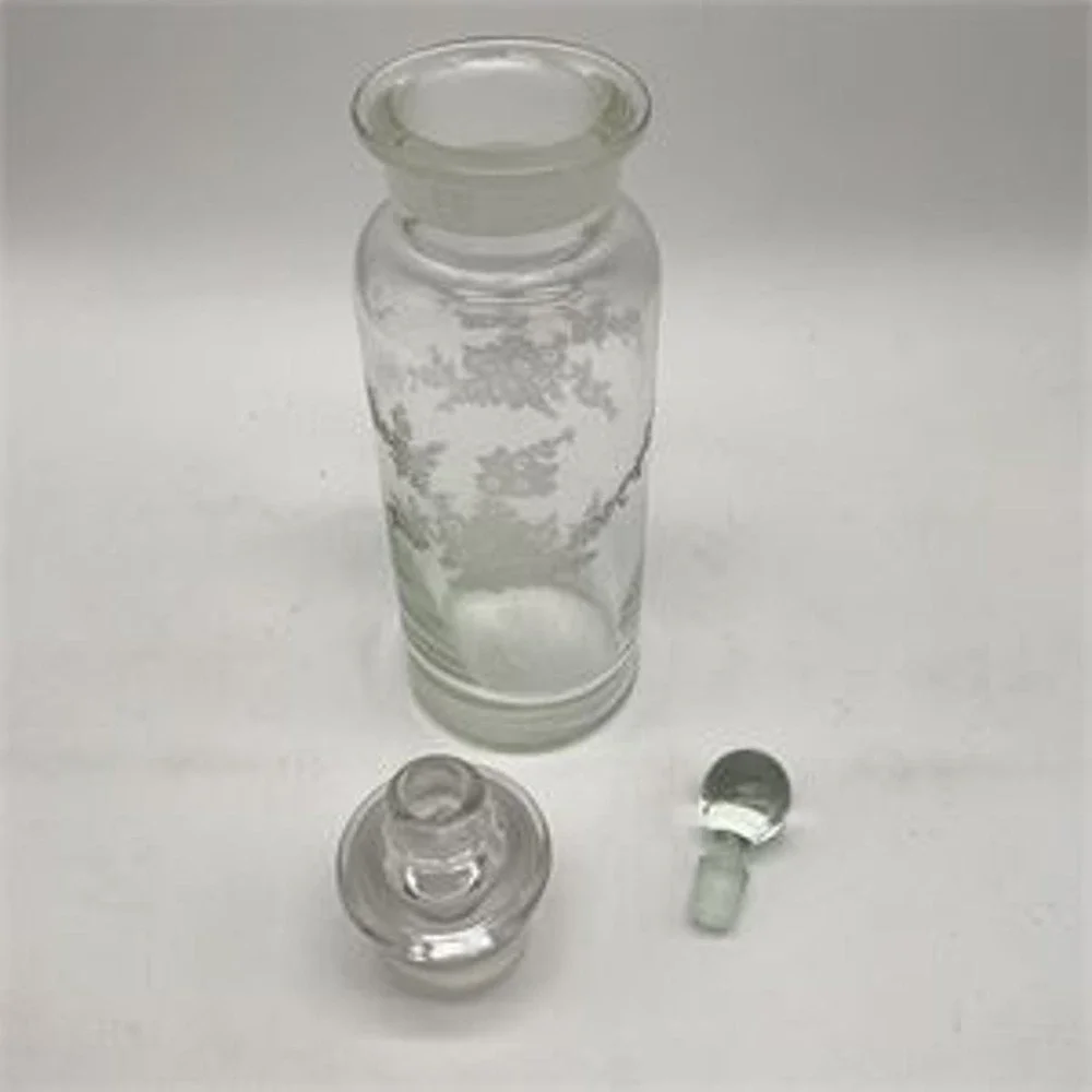 Vintage Heisey Etched Glass Cocktail Shaker Art Deco Clear Barware USA Made